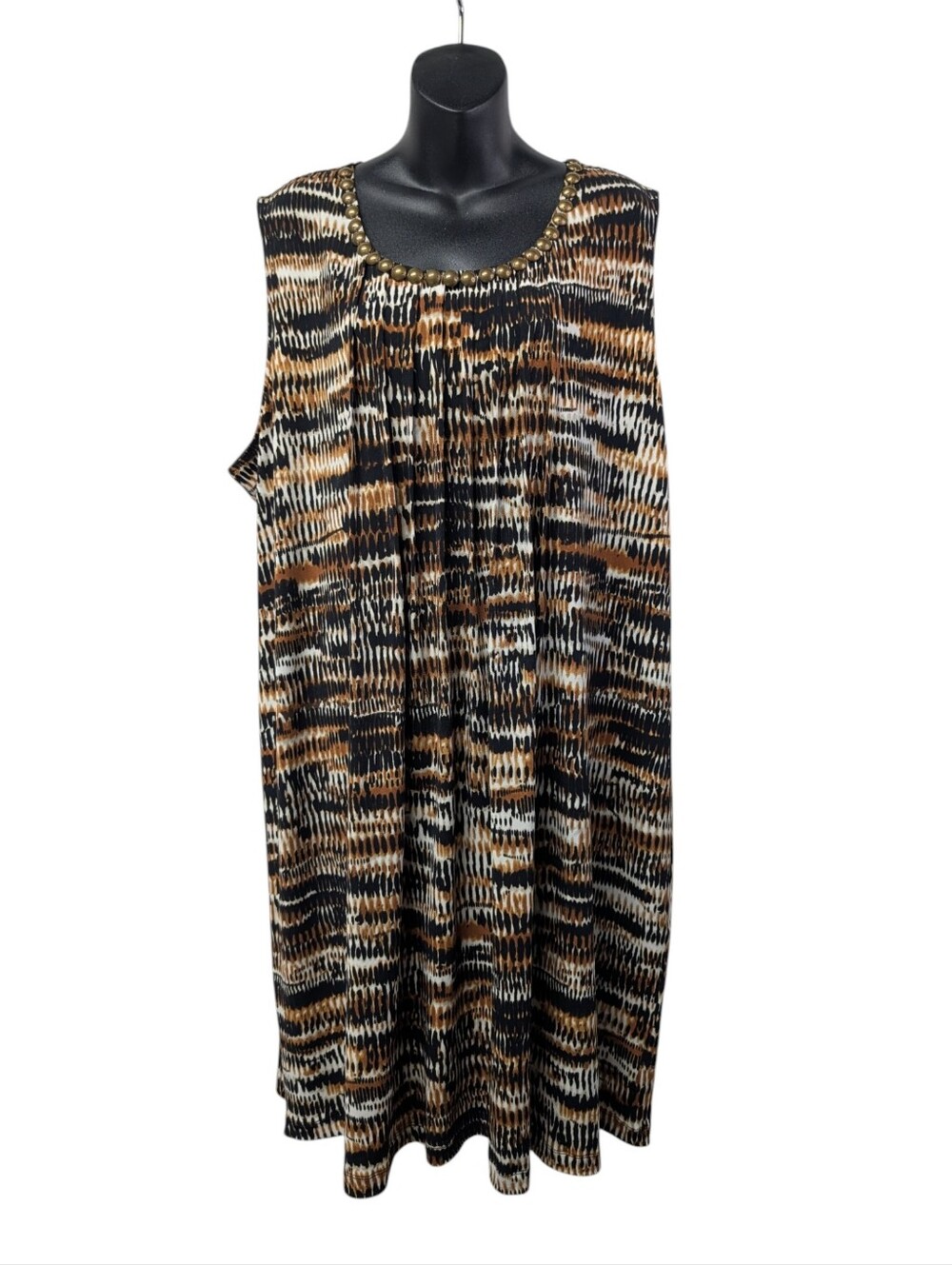 Ruby Rd. Woman Animal Print Sleeveless Midi Dress with Beaded Neckline Plus 2X